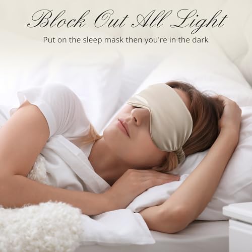 Adjustable Silk Sleep Eye Mask for Women and Men (Champagne Adjustable)