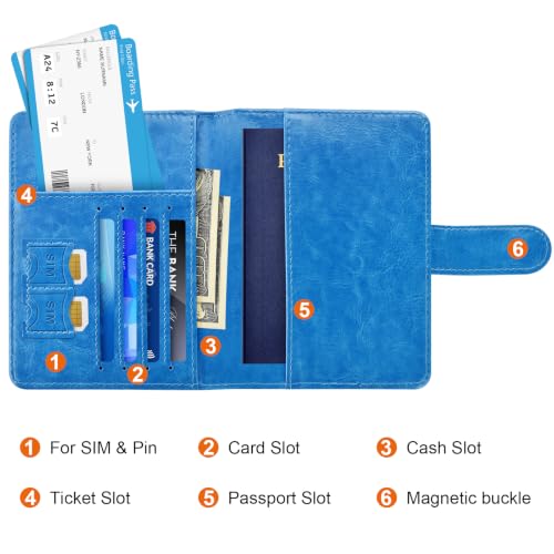 Passport Holder for Travel Essentials (blue / Magnetic Clasp)