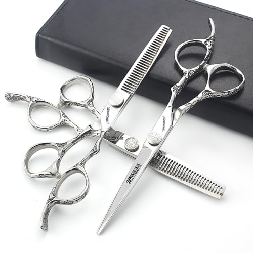 6/7-Inch Professional Hair Scissors Haircut Rose Pattern Hair Scissors Styling Tools Japanese Stainless Steel Scissor Set (6-inch -3pc) (6-inch -3pc)