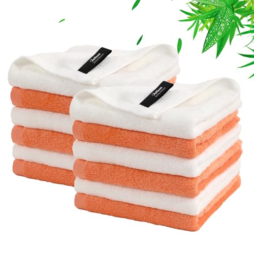 Wash Cloths 12 Ct (White & Orange / 13x13 inch-12 Pack)