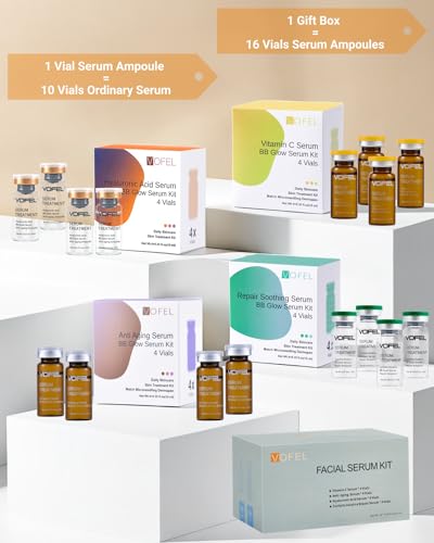 Anti Aging Serum with Hyaluronic Acid Vitamin C Serum Facial Serum Ampoules 0.35 oz 4 Kits 16 Vials (gift box)