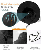 Water Resistant UPF 50+ Sun Bucket Hat Packable Brimmed for Women Men Black (One Size / Black)
