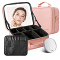 Travel Makeup Bag with LED Lighted Mirror (PINK)
