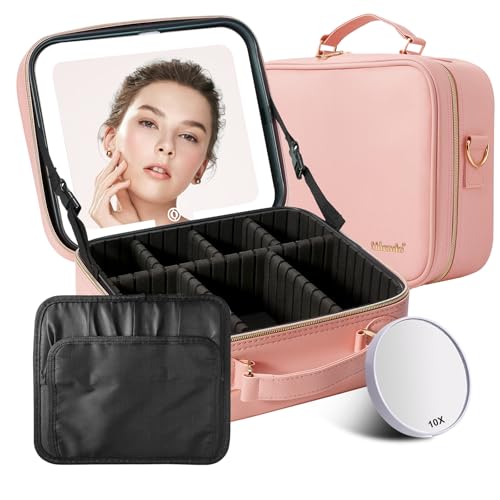 Travel Makeup Bag with LED Lighted Mirror (PINK)