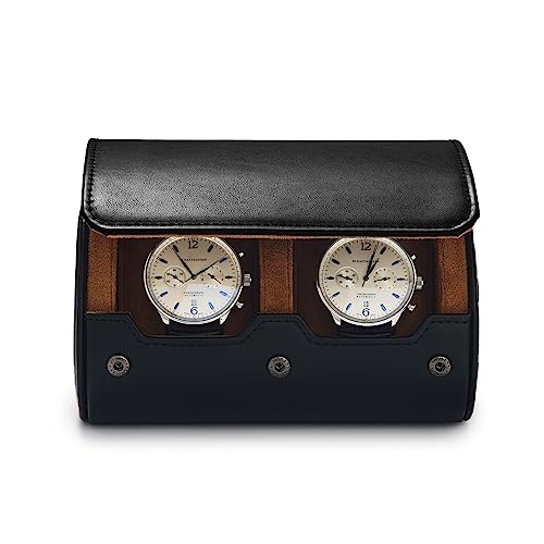 2 Slot Leather Travel Watch Case Black (Black / 2-Slot)