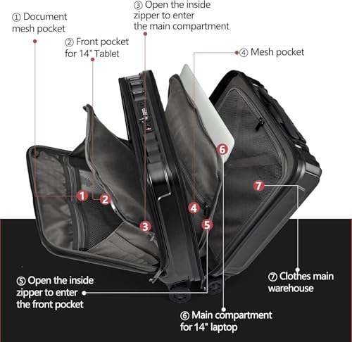 16" Carry on Luggage with 2 Laptop Compartments Airline Approved (Black / 16 Inch)