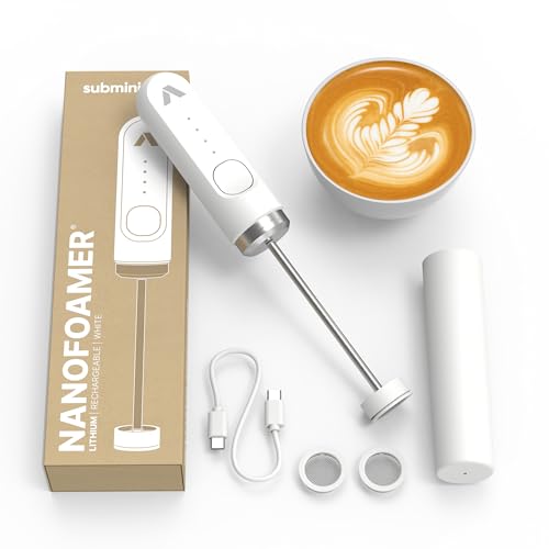 NanoFoamer Lithium Milk Frother Rechargeable Handheld Foamer (White)