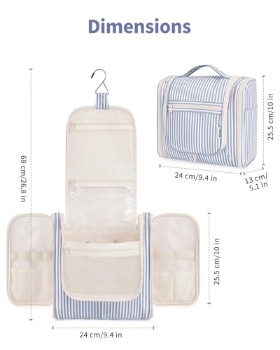 Large Hanging Travel Toiletry Bag for Women (CA-Greyish Blue Stripe / Large)