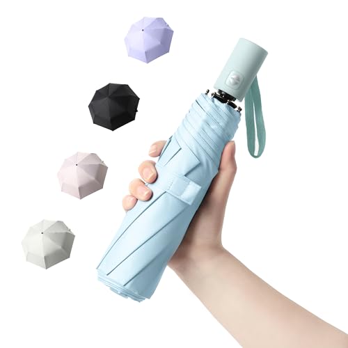 Small Compact Travel Umbrella with UV Protection for Sun & Rain (F-1-Light Blue)