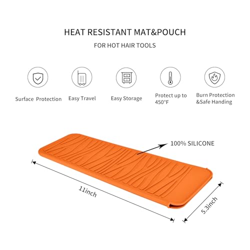 Silicone Heat Resistant Travel Pouch for Hair Styling Tools (1 Pack / Orange)