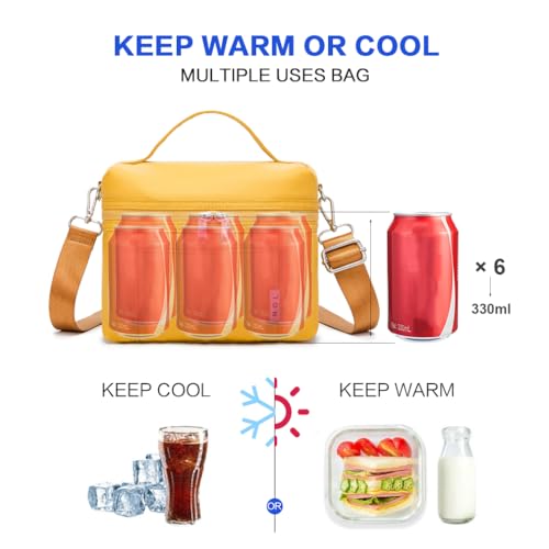 NOL Insulated Lunch Bags for Women Cooler Bag Lightweight Nylon Waterproof Lunch Box for Work Small Earth (Earth-yellow / Small (4 Liters))