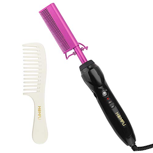 Electric Hot Comb Hair Straightener Heat Pressing Comb Curling Flat Iron Curler Hair Straightener Brush for Natural Black (Violet)
