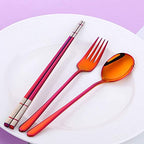 3 PCS Outdoor Flatware Set Fork Spoon Chopsticks (Red)
