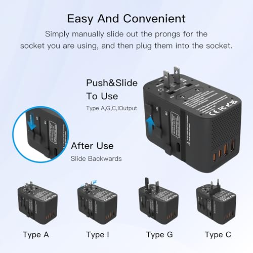 Voltage Converter Universal Travel Adapter (2 USB A+2 USB C(PD20W)(Voltage Converter) / Black)