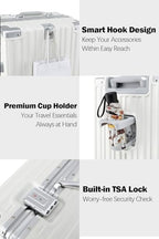 26 Inch Checked Zipperless Luggage with Cup Holder (White (PC+Aluminum) / Checked in 26inch)