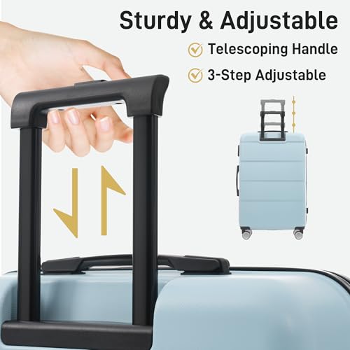 Luggage Set 6 Piece Carry on Hardcase Suitcase with Travel Bags (3-piece Set(20/24/28) / Light Blue+16IN&Bags)