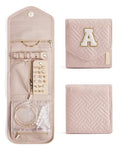 Travel Jewelry Organizer Case A Initial Jewelry Roll (Small / PInk-A)