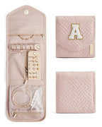 Travel Jewelry Organizer Case A Initial Jewelry Roll (Small / PInk-A)