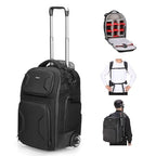 2 in 1 Camera Roller Bag with Detachable Shockproof Dividers Retractable Handle Waistband Rain Cover Water Resistant Robust Carry On Backpack for Camera Tripod Flash Lens Laptop (Pb027)