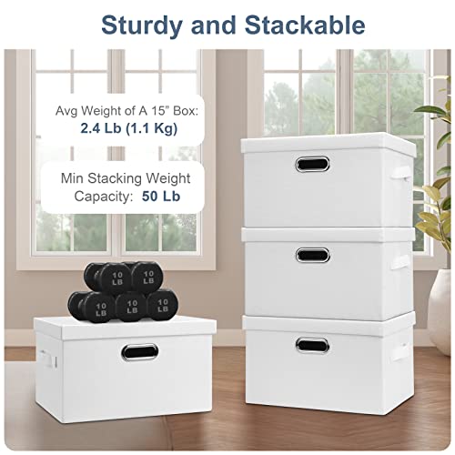 Medium 15" 21 Quart Collapsible Stackable Storage Bins with Lids (White / Medium -3 Pack)