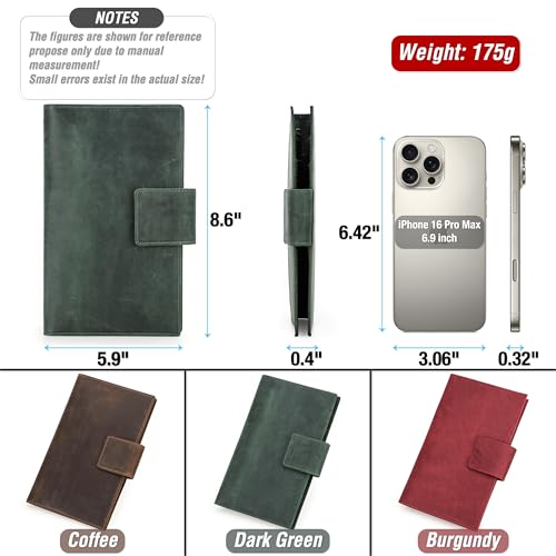 Top Grain Leather Travel Passport Wallet Holder for Man & Woman (For 4 Passports-Snap Button Style / For AirTag-Matte Dark Green)
