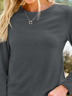 Long Sleeve Shirts for Women Casual Crewneck Tops Basic Tees (Large / 01blackgrey)