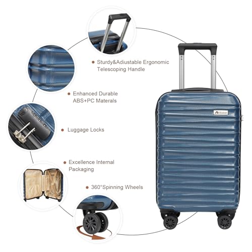 Luggage Set 3 Piece Luggage Set ABS hardshell Spinner Wheels Luggage Carry on Suitcase with Weekender bag & Toiletry bag (20 / 3pcs Navy Blue)