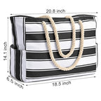 Beach Bags for Women Large Waterproof Beach Tote Bag Zipper Waterproof Sandproof Swim Pool Bag (Black Stripe)