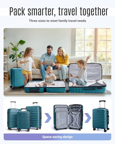 Luggage Sets 3 Pcs Suitcase with Wheels (Teal Blue / 3-Piece Set-20 Inch/24 Inch/28 Inch)