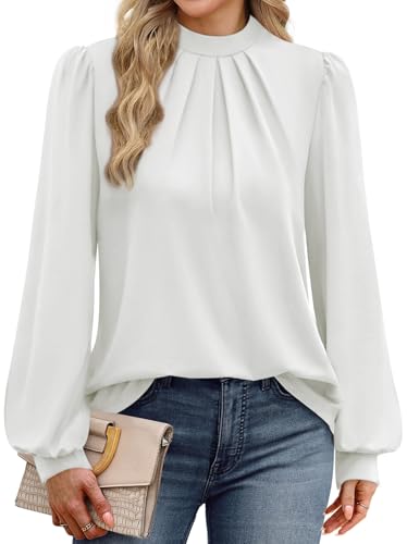 Long Sleeve Shirts for Women Business Casual Outfits Blouses for Women Dressy Casual Fall Clothes 2026 Fashion Work Women's Clothing Tunic Plus Size Tops Loose Fit White 2XL (04 - White / XX-Large)