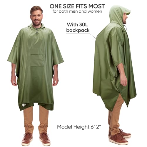 Hooded Rain Poncho for Adult with Pocket (Green)