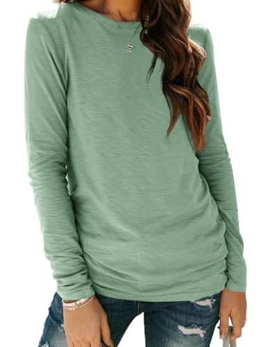 Long Sleeve Shirts for Women Casual Crewneck Tops Basic Tees (Large / 01lightgreen)