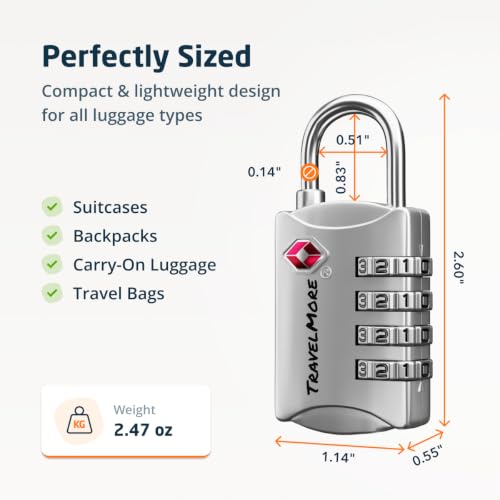 Luggage Locks TSA Approved (3 Pack / Silver)