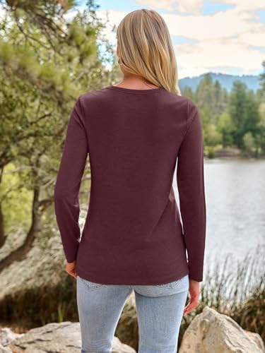 Long Sleeve Shirts for Women Casual Crewneck Tops Basic Tees (3X-Large / 01wine Red)