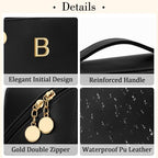 Initial Makeup Bag Personalized Gift for Women Teen Girls (Black / B)