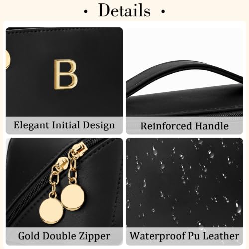 Initial Makeup Bag Personalized Gift for Women Teen Girls (Black / B)