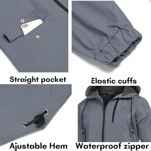 Men's Raincoats Waterproof Lightweight Rain Jacket Men Packable Long Raincoat Trench Coat (Charcoal Grey / Small)