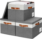 Storage Bins with Lids 3 Pack (Large-3 Pack / Grey with White)