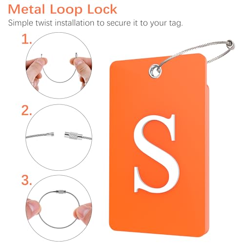 2 Pack Initial Luggage Tags for Suitcases Airplane Travel Essentials (Large S / Orange)
