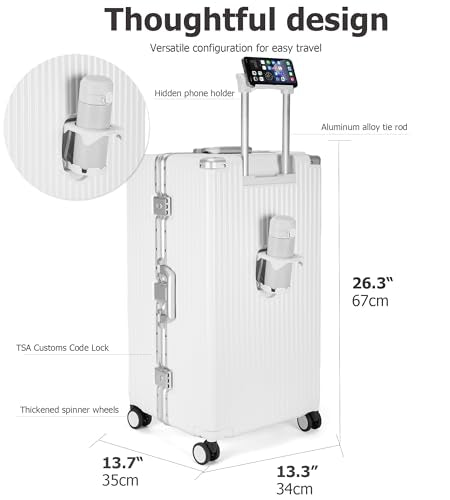 Super Large Aluminum Frame Checked Zipperless Luggage (A1-Ivory White / 26in)