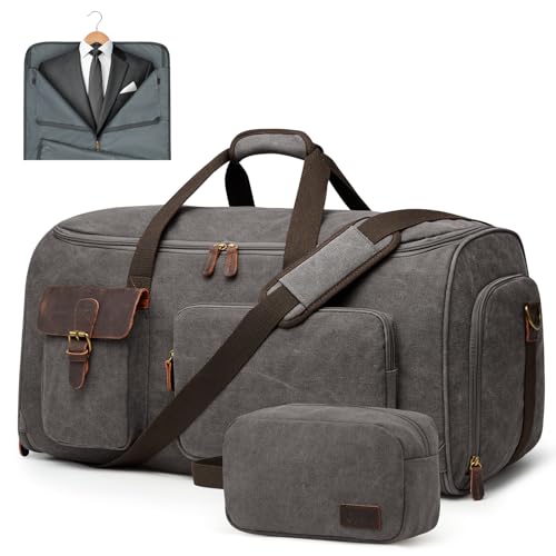 Garment Bags for Travel Canvas Duffle Bags for Men Hanging Suitcase (Grey)
