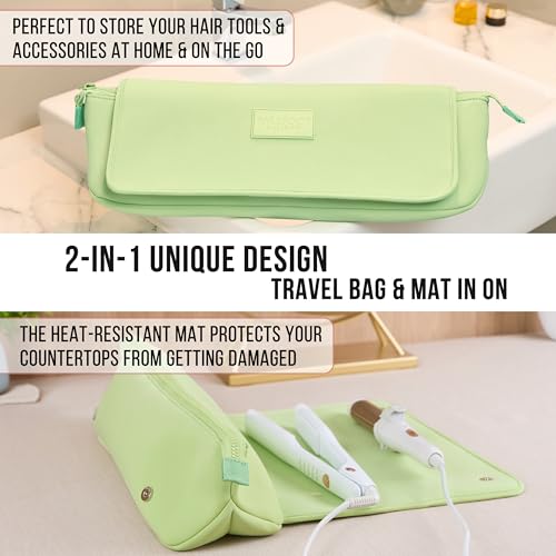 Hair Tools Travel Bag and Heat Resistant Mat (Apple Green)
