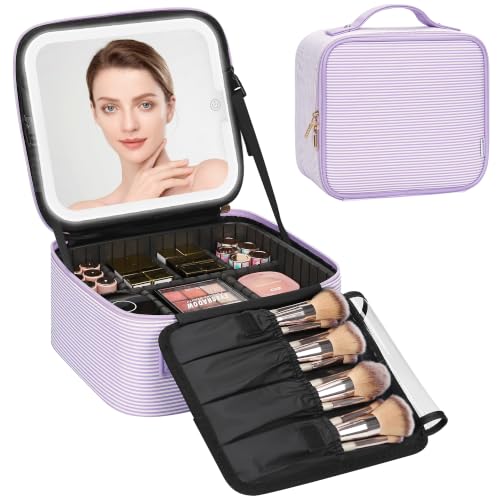Travel Makeup Bag with LED Mirror for Girls (Purple / 1-Small)