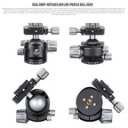 Carbon Fiber Camera Tripod 5 Section 360° Ball Head LS (LS-365CX+LH-47:Maxload 20kg-5 Sections)