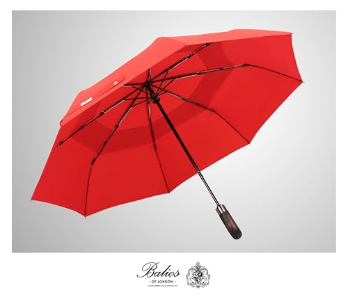 Folding Umbrella Real Wood Handle Auto Open Close Vibrant Red (Vibrant Red)