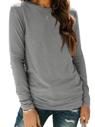 Long Sleeve Shirts for Women Casual Crewneck Tops Basic Tees (Small / 01grey)