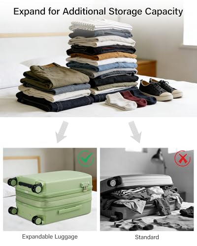 Carry on Luggage Airline Approved 20" Expandable Hardside Suitcase (Bamboo Green / 20 Inch EXT)