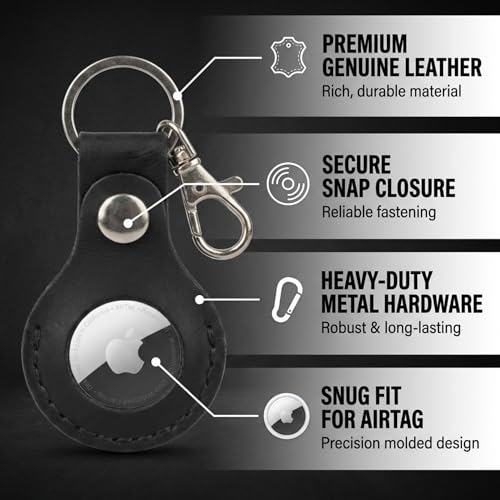 Toprank Leather Keychain Holder Compatible with Apple AirTag (Black)