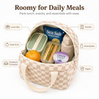 Lunch Bag for Women Cute Corduroy Lunch Tote Bags with Shoulder Strap Reusable Insulated Lunch Box Large Capacity Reusable Insulated Cooler for Work Picnic or Travel (A Corduroy checkered brown / 13L)
