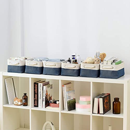 Storage Bins for Shelves (White & Blue / Small -11.8Lx7.9Wx5.2H)